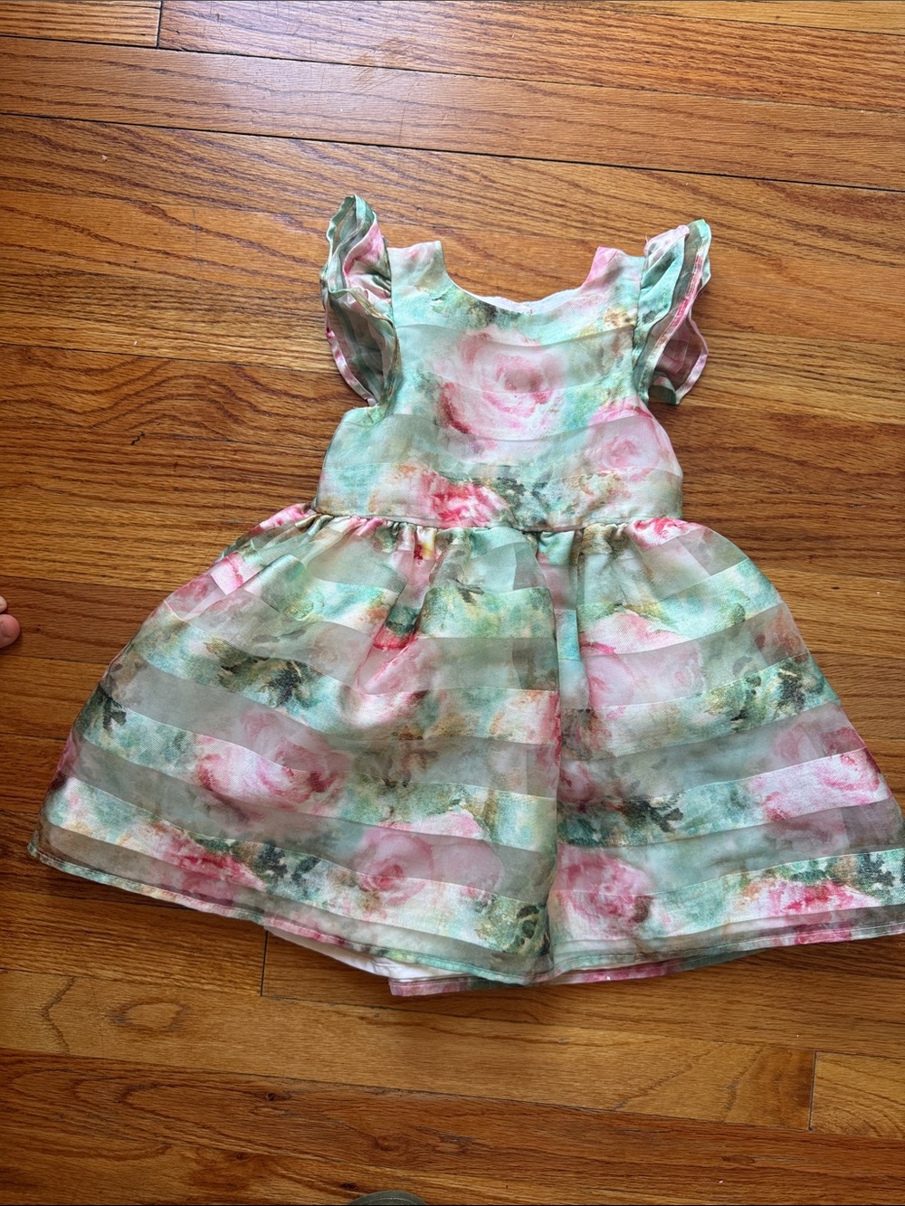 Pastourelle Mint and Pink Floral Stripe Party Dress